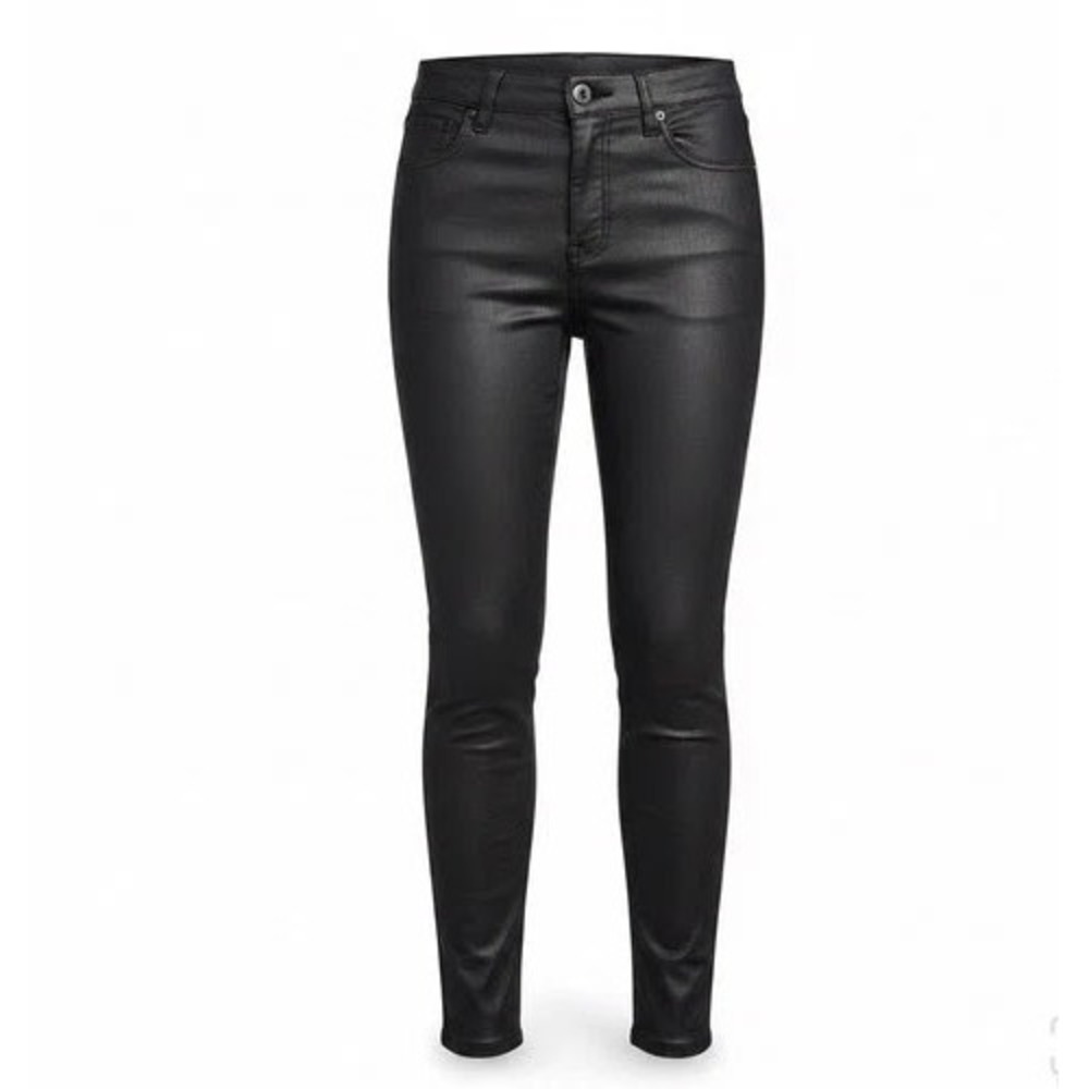 White House Black Market Coated High Rise Skinny Jeans Black Waxed Denim Size 10